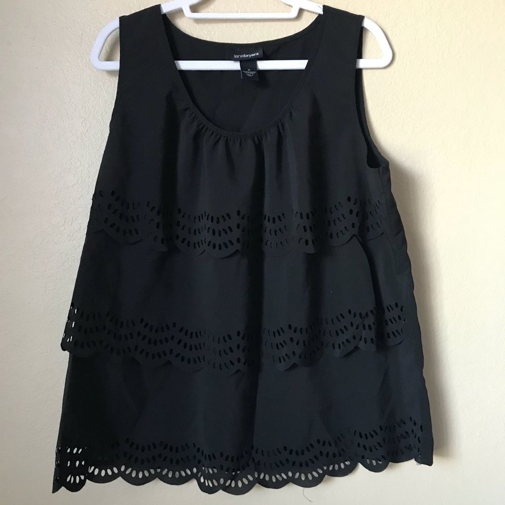 Lane Bryant Black Ruffle Layered Blouse Sz 16